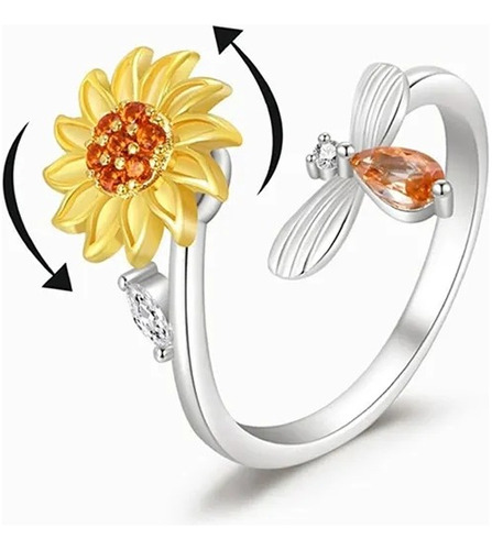 Anillo Girasol Flor Mujer Dorado Plateado Regalo Amor 