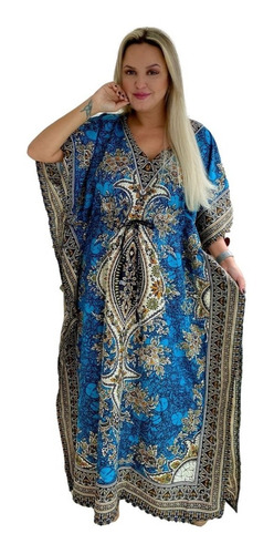 Vestido Kaftan Indiano Longo Estampado Plus Size - Cod. 1210