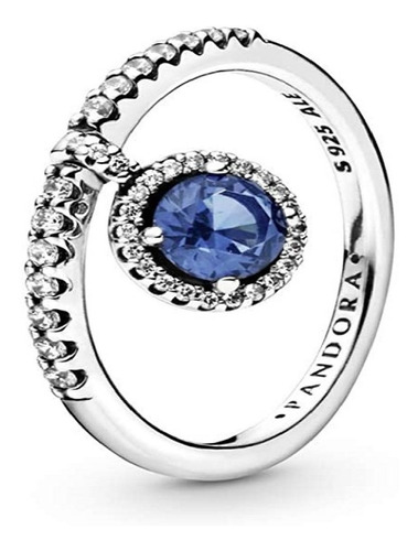 Pandora Anillo Con Colgante Redondo Azul Brillante Plata 925