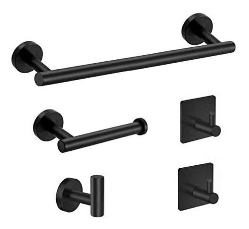 5pcs Kit De Accesorios De Baño De Acero Inoxidable Negro