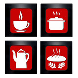 Quadros Decorativos Cozinha Café Kit Com 4 - 20x20 Vermelho