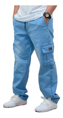 Calça Brack Jeans Regular Cargo Action Azul Claro