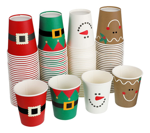 100 Tazas De Papel De Navidad, Tazas De Caf Desechables De N