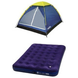 Kit Barraca Camping Iglu 2 Pes. + Colchao Casal Inflável Mor Cor Azul