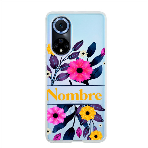 Funda Huawei Antigolpes Flores Personalizada Con Nombre