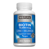 Biotina 10000 Mcg Vitamina B7 + Zinc Natural Vegano 365 Tab
