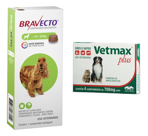 Bravecto Cães De 10 A 20 Kg +   Vermifugo Endal Plus C/4 
