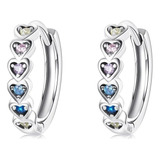 Aros Corazones Arcoiris Plata Fina 925 Colores Mujer Regalo