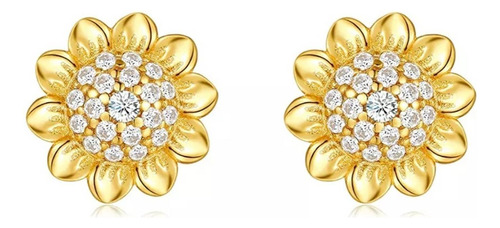 Aros Girasol Amarillo Plata 925 Dorado Regalo Mujer