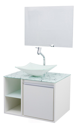 Kit Gabinete Banheiro Toronto Branco 60cm Carrara + Espelho