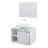 Kit Gabinete Banheiro Toronto Branco 60cm Carrara + Espelho