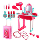 Set De Tocador Maquillaje Niñas 60cm Maleta Ruedas Infantil