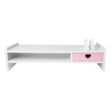 Soporte Elevador For Monitor, Organizador Rosa Con 1 Cajón