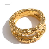 Anillo Abierto Con Textura Vintage Enchapado Oro 18k De Lujo