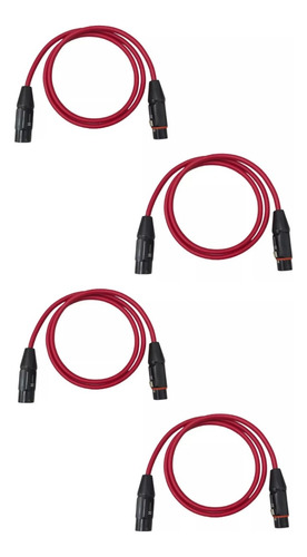 Jgo 4 Cables Xlr Canon 7m Macho-hembra Alta Calidad Rojo Dj