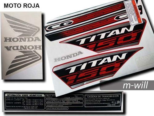 Kit Calcos Tipo Original Honda Titan 150 - 2019 - Moto Roja