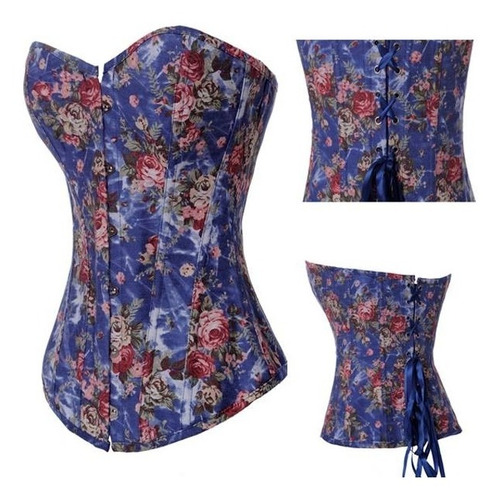 Corset Denim Azul, Diseño Con Flores L, Cocó Boutique