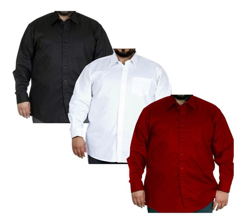 Kit Com 3 - Camisa Social Masculina Extra Grande Plus Size