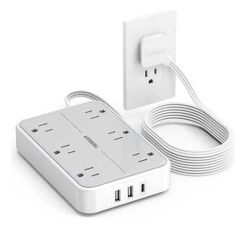 Cargador De Pared Con Usb C, 6 Enchufes Espaciados, 3 M