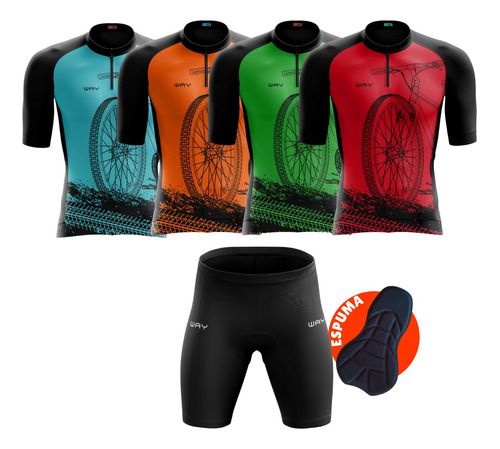 Kit Ciclismo Masculino Camisa + Bermuda Acolhoada Mtb Bike