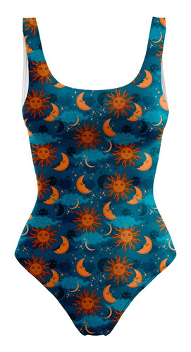 Body Maiô Estampado Raveup Sol E Lua Azul