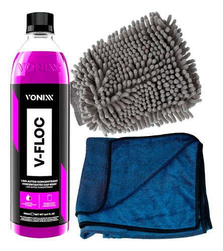 Shampoo V-floc Vonixx + Toalha Secagem + Luva Microfibra