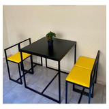 Conjunto Mesa 4 Cadeiras Pequena Estofado Amarelo Black Box Cor Preto E Amarelo Desenho Do Tecido Das Cadeiras Liso