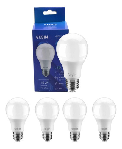 Kit 05 Lâmpadas Bulbo Led Elgin A60 15w Bivolt 6500k Branco Cor Da Luz Branco-frio 110v/220v