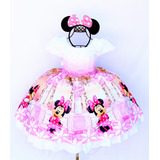 Vestido Infantil Temático Minnie Baby Rosa Com Tiarinha
