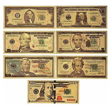 Billetes Dolar Oro Usd 1/2/5/10/20/50/100 Juego De Monedas C