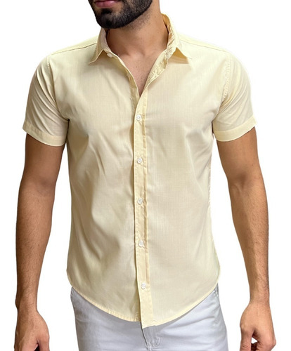 Camisa Social Masculina Manga Curta Slim Fit Pronta Entrega