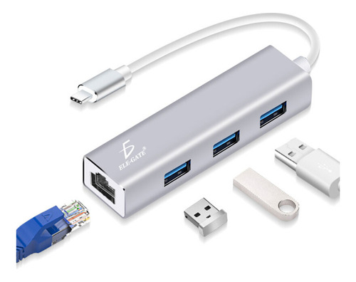 Adaptador Ethernet Rj45 Hub 3 Puertos Usb 3.0 A Tipo C