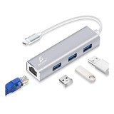 Adaptador Ethernet Rj45 Hub 3 Puertos Usb 3.0 A Tipo C