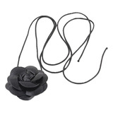 Choker De Flor Em Couro Preta Colar De Flor