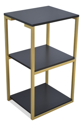 Prateleira Industrial Lateral Mesa Base Dourado Tampo Preto