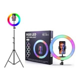 Aro De Luz Multicolor Rgb 26cm Soporte Celular Y Trípode 2mt