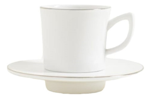 Set X6 Tazas Jarrito Cafe Porcelana Blanca Borde Dorado 90ml