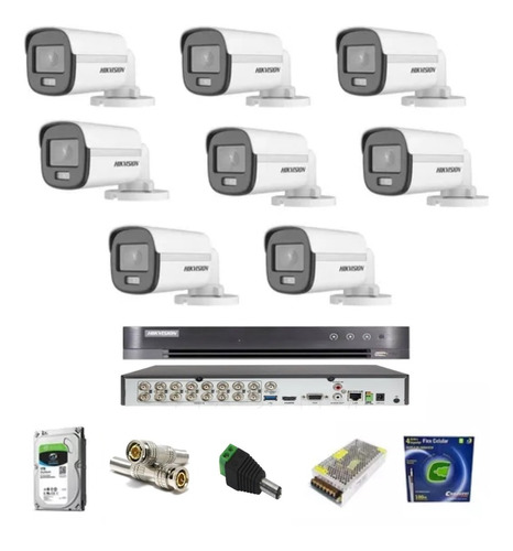 Dvr Hikvision 16 Canais Full + 08 Colorvu 2,8mm + Acessorios