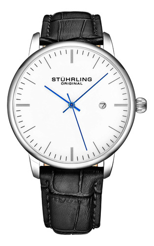 Stuhrling Reloj Para Hombre Correa De Cuero Negro - Vestido 