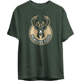 Remera Basket Nba Milwaukee Bucks Verde Oscuro Logo Completo