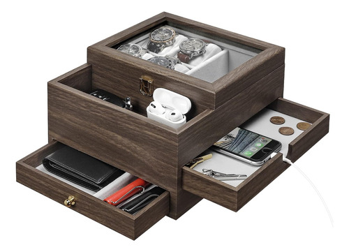 Caja De Reloj Homde Para Hombre, Organizador De Joyas Con Ca