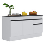 Balcão Cozinha Gabinete Pia 150cm Veneza Multimóveis V2107 Cor Branco/preto