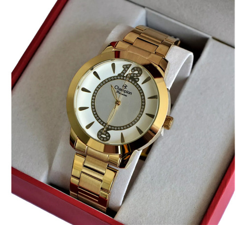 Relogio Champion Feminino Dourado Grande Original Com Nota