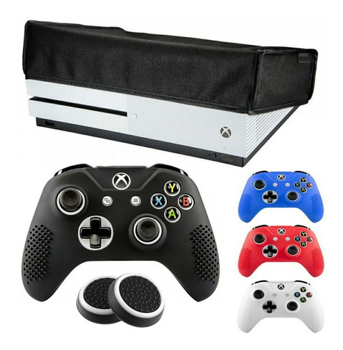 Capa Silicone Para Controle Xbox One S + Capa Console + Grip