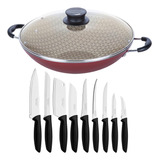 Kit - Panela Wok 6l 36 Cm + 1 Conjunto Facas 9pç Tramontina