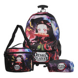 Mochila Escolar Demon Slayer Rodinha Kit Lancheira+estojo