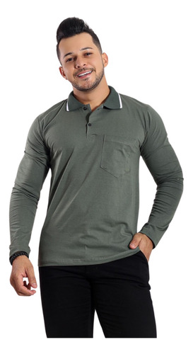 Camiseta Camisa Masculina Manga Longa Gola Polo Casual 