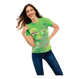 Playera Casual Dama Verde Neón Aplicaciones 605-88