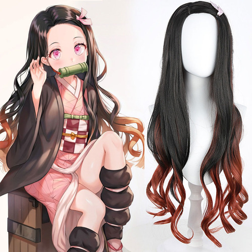 Peluca Nezuko Kamado Cosplay Kimetsu No Yaiba Demon Slayer