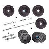 Set Pesas Discos Kit Barra Recta Ó Curva+mancuernas 52lb Gym